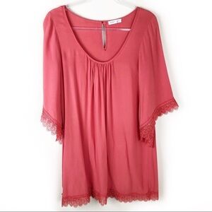 Socialite- Coral peasant style mini dress size: L